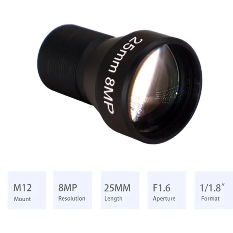 HD 4K 8MP CCTV Lens 25MM Mount Low Distortion Aperture F1.6 Format 1/1.8Inch For Action Camera-Y41A