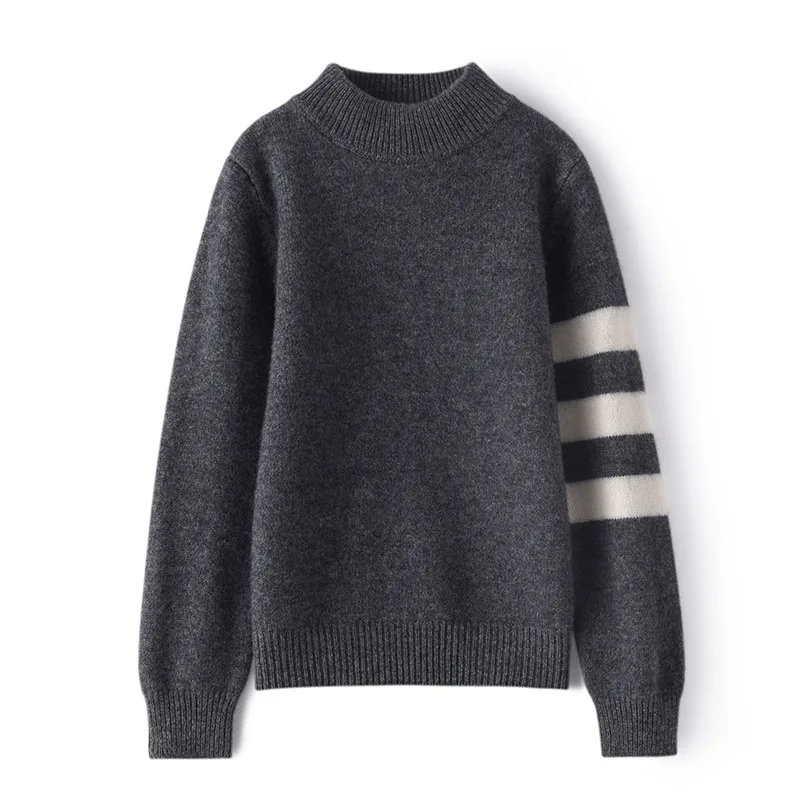 Children's Wool Sweater Cuff Three Bars Boys and Girls Same round Neck Soft Glutinous All-Match Sweater Outer Wear Base