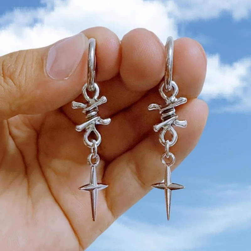 New Barbed Wire Earrings - Hypoallergenic Goth Grunge Punk Y2k Cute Alt Dangly Earrings