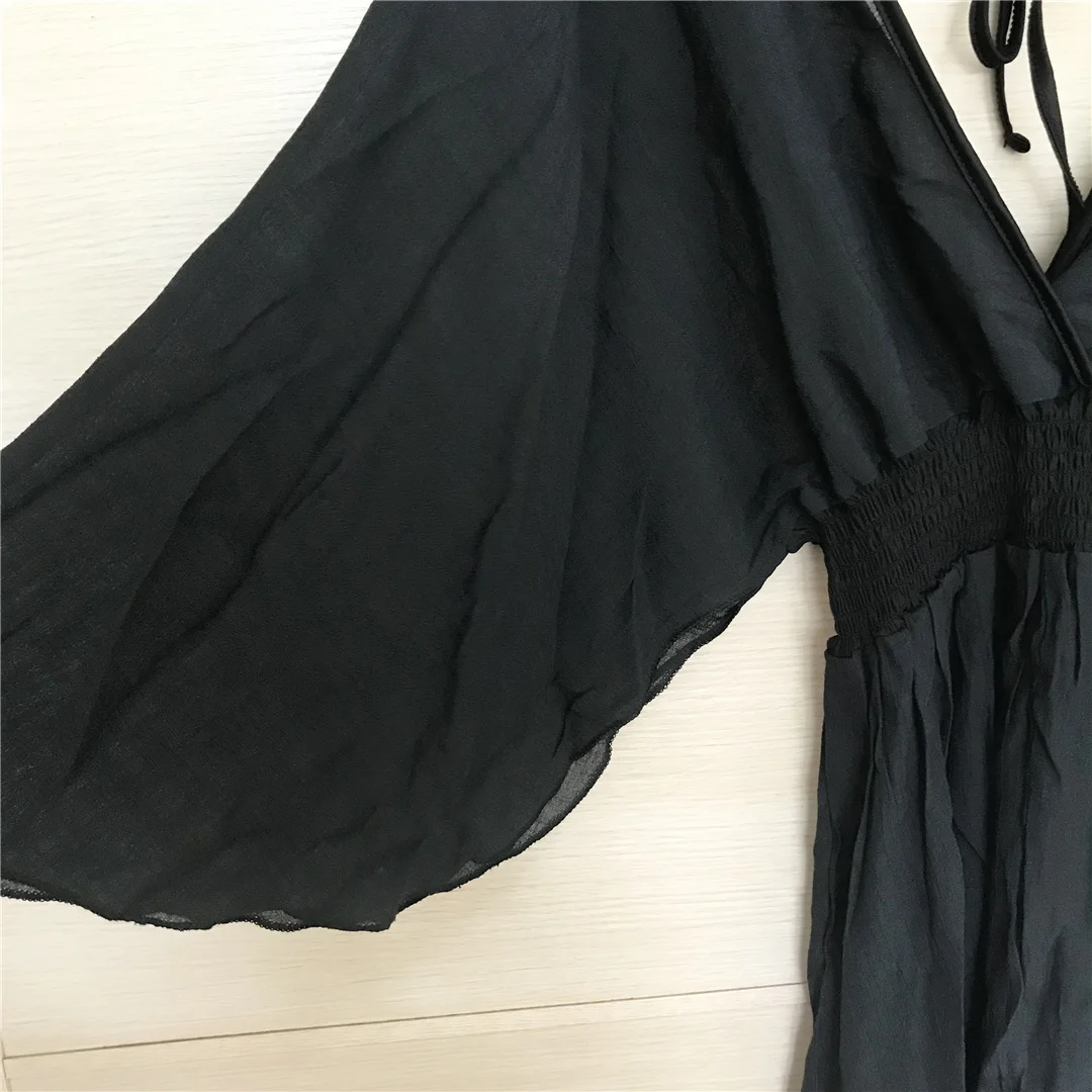 Neues, verführerisches Oberteil mit V-Ausschnitt, langen Ärmeln und offenem Rücken, aus Chiffon, als Strandkleid oder als Überwurf für den Strand, Strandkleidung, V3840. – Detail 30