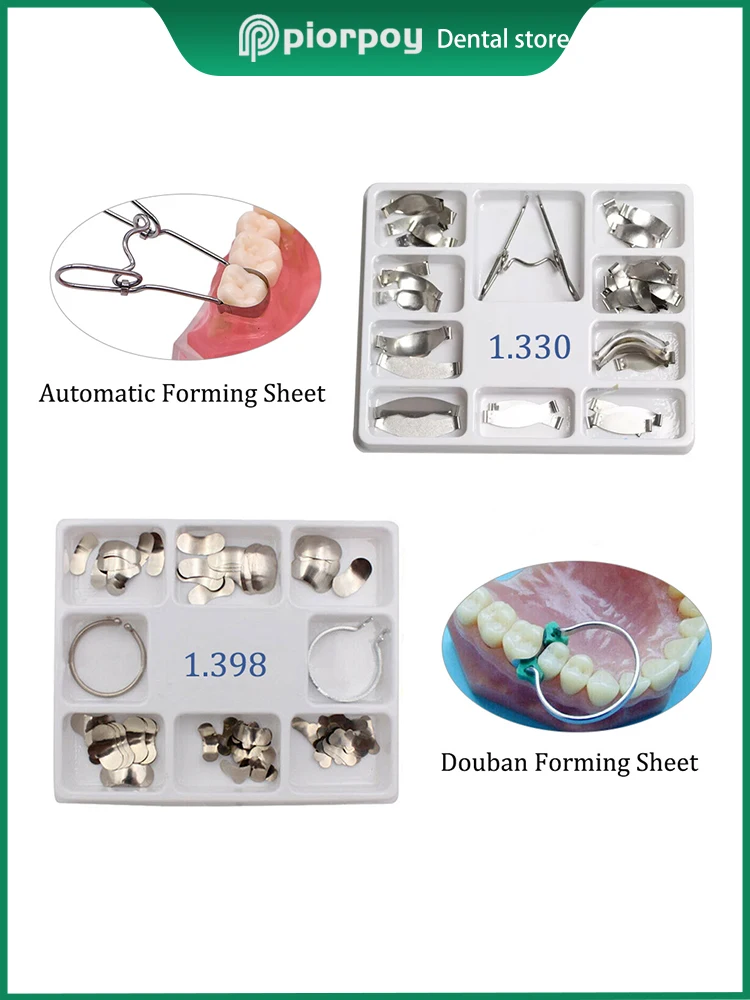 

PIORPOY 100Pcs/Box Dental Matrix Sectional Contoured Metal Matrices No.1.398/No.1.330 Contoured Full Kit for Teeth Replacement