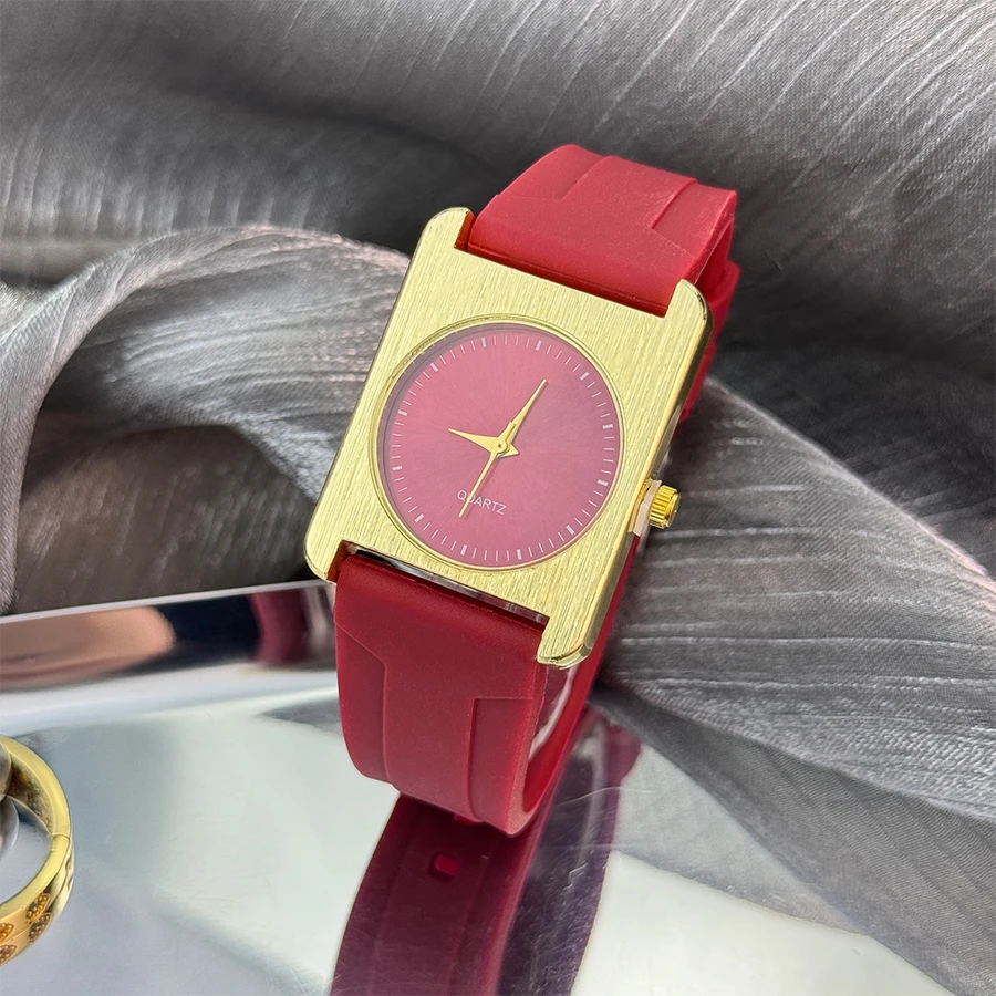 

2026 New TT Square Women Watch Dopamine Colorful Big Dial Brushed Case Luxury Silicone Strap Quartz Wristwatch for Ladies