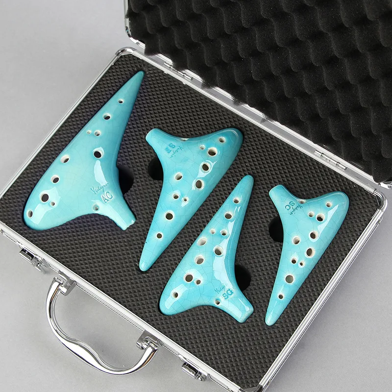 4pcs Set Ceramics Ocarina 12 Holes Alto Treble AC SF SG SC Professional Zelda Ocarina with Aluminum Box Music Instruments Gifts