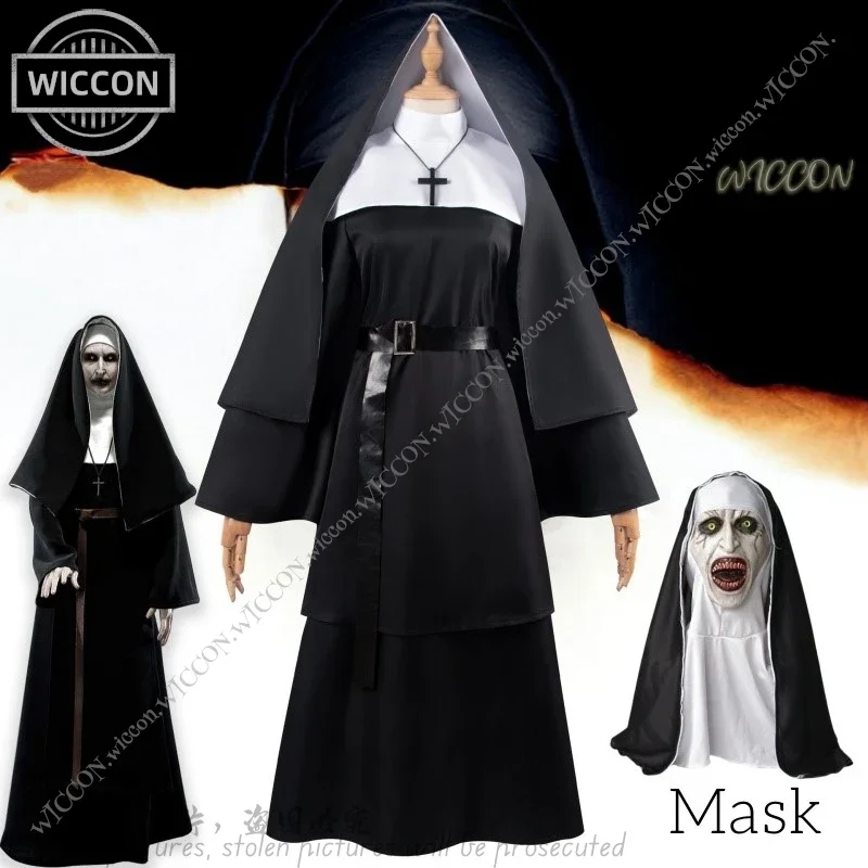 MN1 Ghost Nun Halloween Costume Horror Movie Cosplay Mask Woman Disguise Bloody Mouth Scream Horror Halloween Party Ghost Nu8/yG