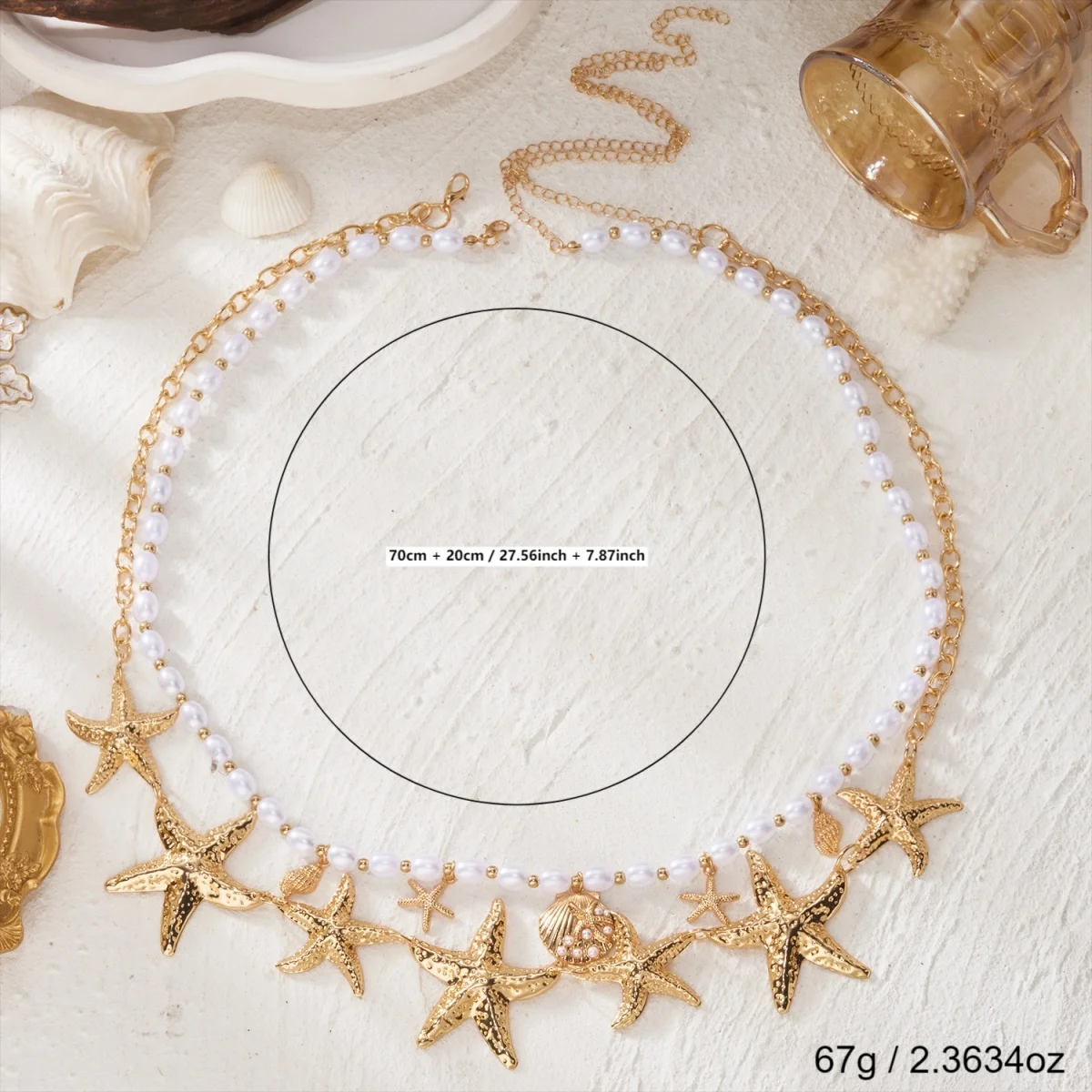 Extravagante, zusammengesetzte Taillenkette mit Seestern-, Muschel- und Imitationsperlen für Damen und Herren, doppellagige Körperkette, Strand-Körperschmuck – Detail 17