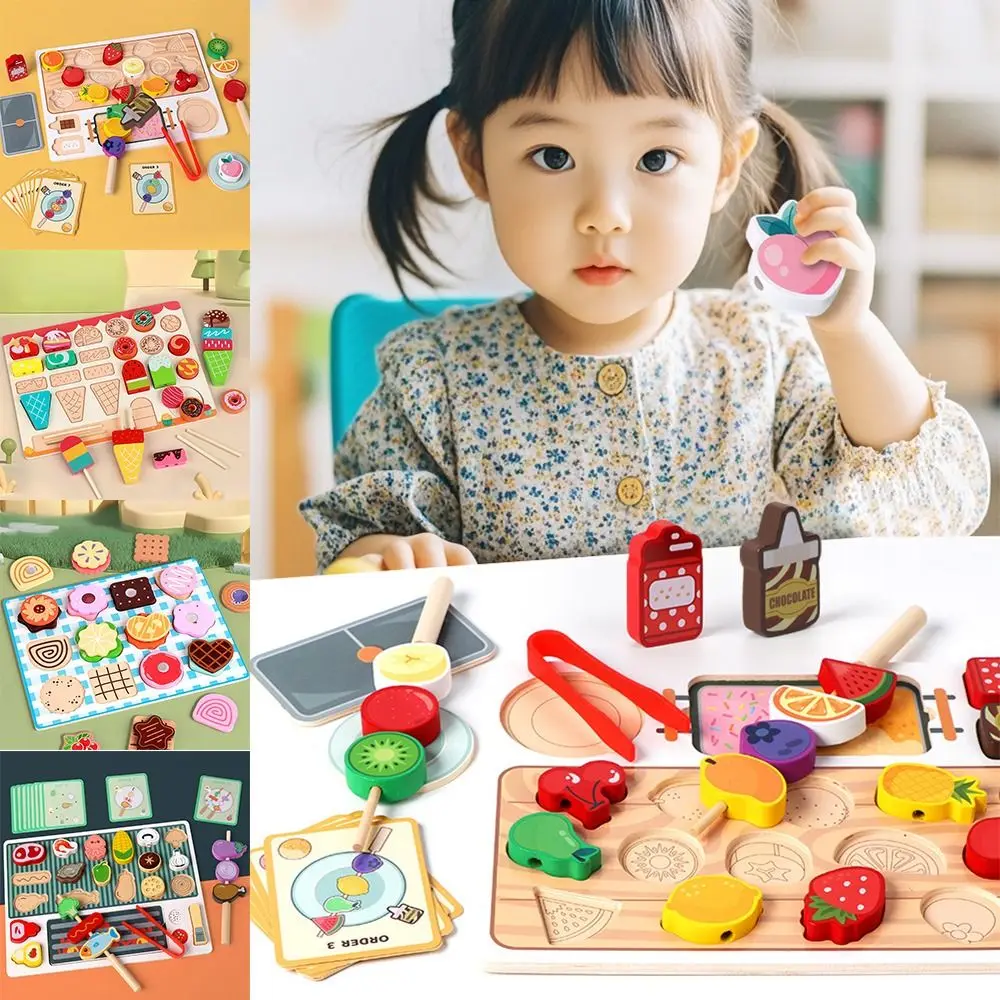 Jouets en bois Montessori multicolores amusants, Barbecue en bois, jouets de cuisine, maison de jeu, bricolage, Simulation de jouets de Barbecue