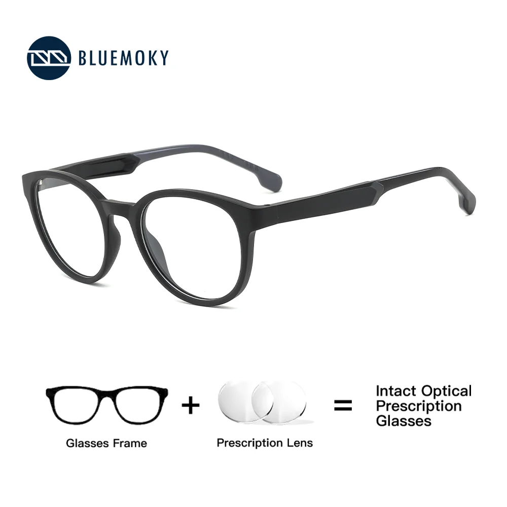 BLUEMOKY Classic Round TR-90 Glasses for Men Women Retro Full Frame Optical Eyewear Prescription Ready Hipster Style