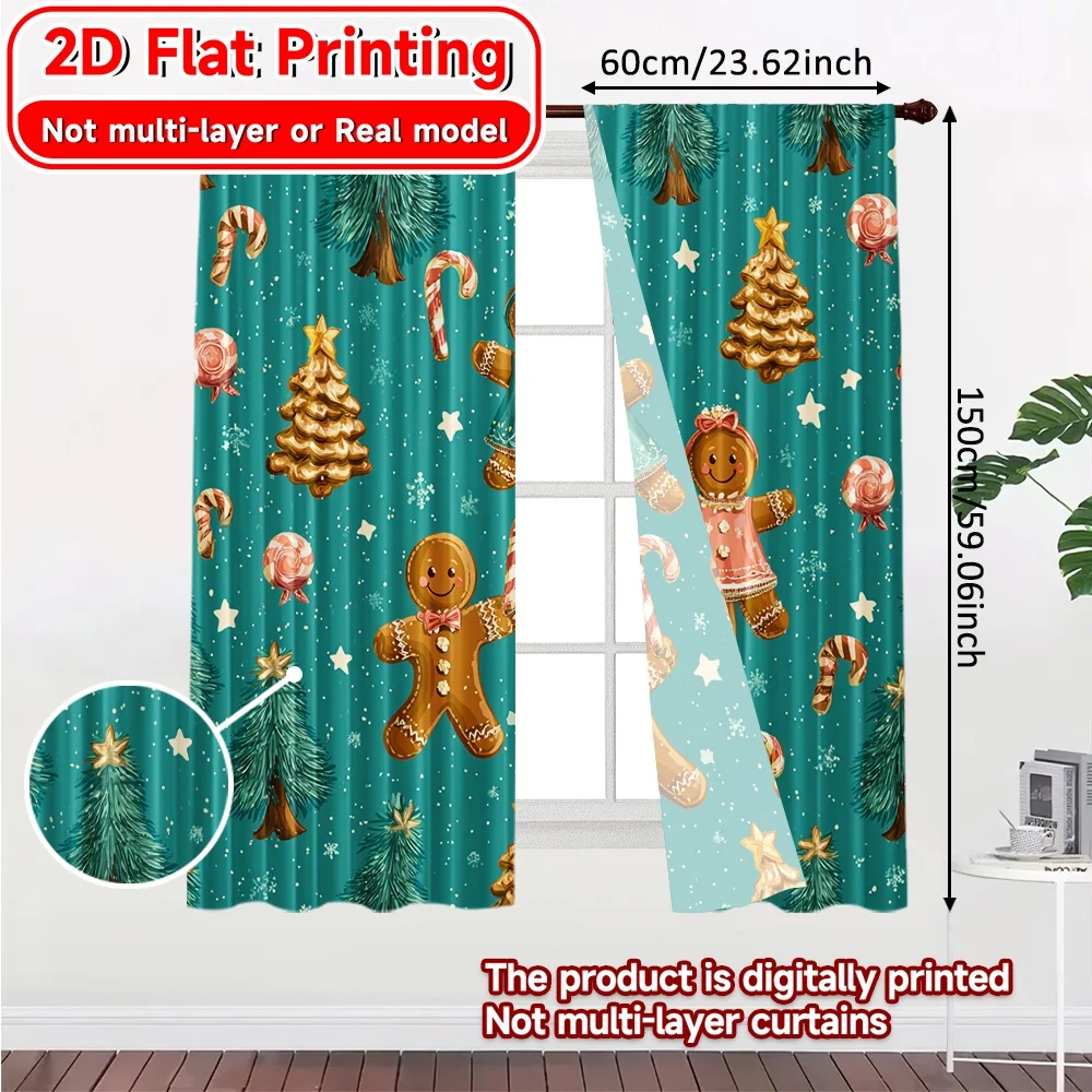 2D Flat Printing,2pcs Gingerbread Joy Chic Chic Curtains Semi-Sheer Curtains Decorations Inside Decorative for Bedroom, Living