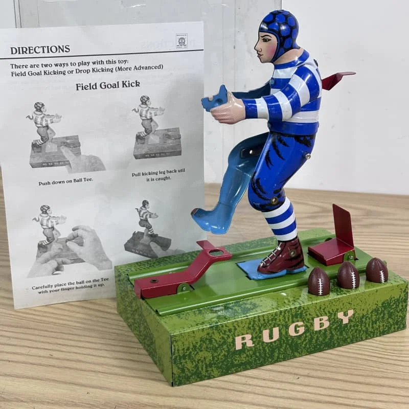 Metal Tin Rugby player football sportsman Clockwork Wind up model toy Adult Collection Retro gift