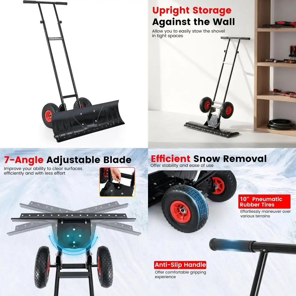 محراث ثلج معدني عريض 36 بوصة عالي التحمل مع شفرة بزاوية قابلة للتعديل ومقبض مريح وعجلة مطاطية لإزالة الثلوج في الممر