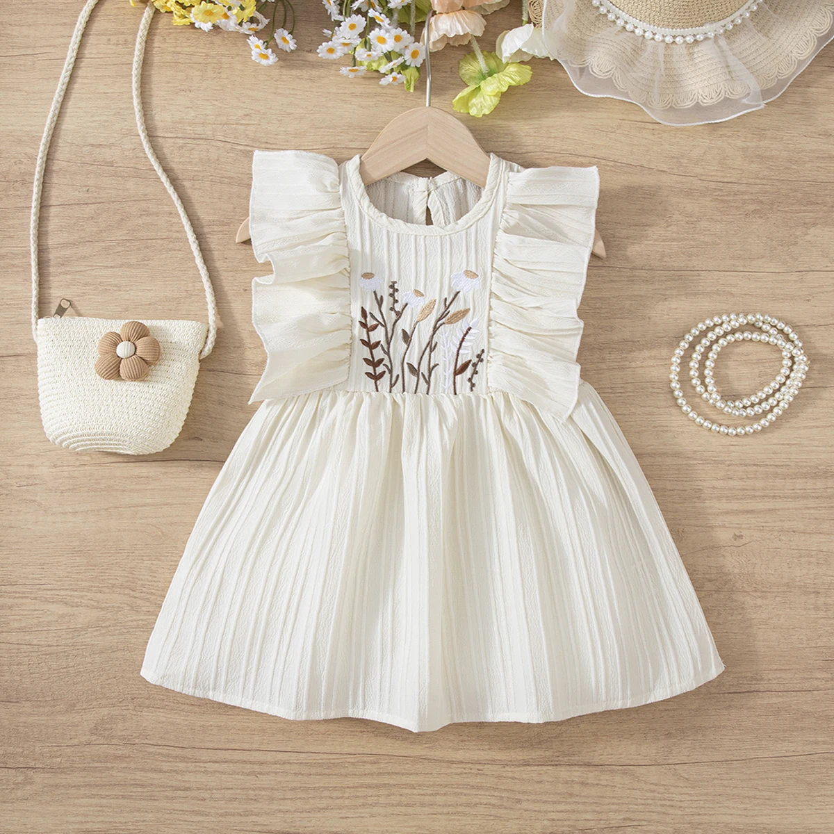 

Girls' Cute Print Dress, Seasonal Change, Summer Fashion Round Neck Sleeveless Ruffle Knee-Length, Casual Versatile Party