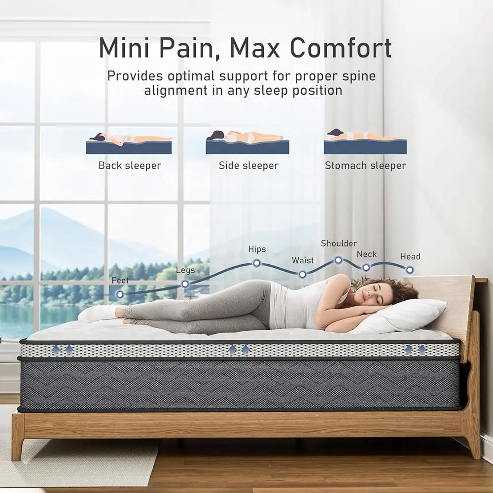 クイーン ハイブリッド インナースプリング マットレス 12 インチ プラッシュフォーム スプリング マットレス ボックス入りベッド 圧力軽減 冷却 通気性 耐久性