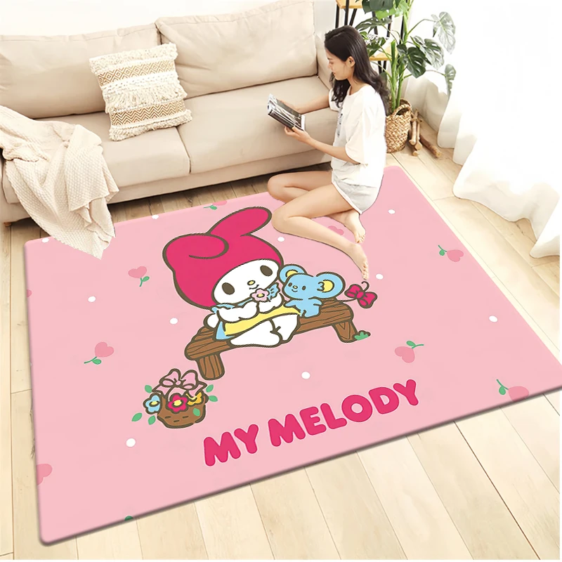 MINISO&Sanrio Melody Cute Carpet Rug for Living Room Bedroom Decoration Picnic Camp Kitchen Carpet Crawling Carpet Decoration