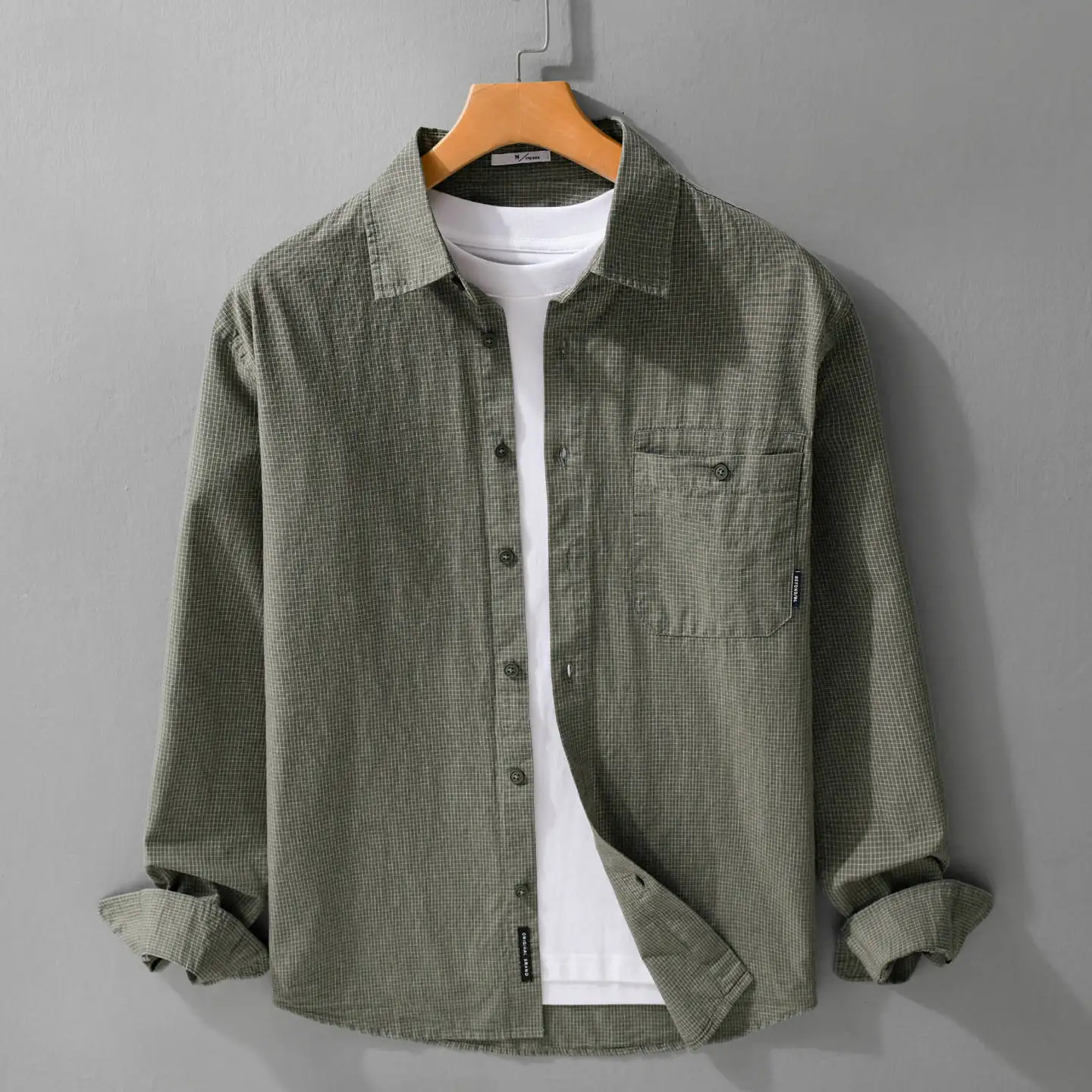 Summer Casual Plaid Long Sleeve Shirt For Men Slim Turn-down Collar Classic Shirt 2026 Korea Mens Shirt Checkered Bubble Yarn