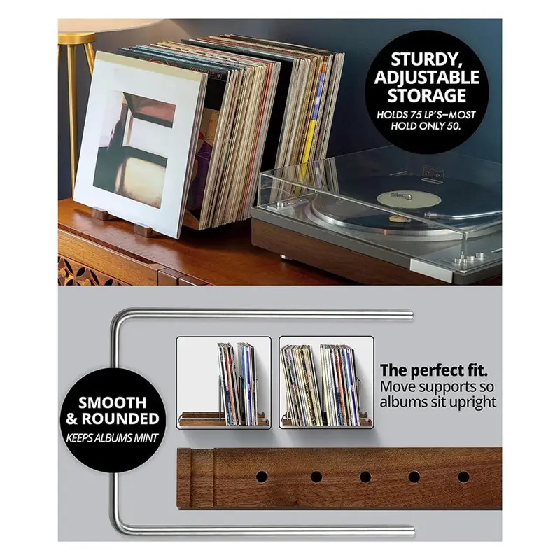 ABZV-For 75 LP Vinyl Record Storage Holder, Record Stand Featuring Built-In Now Playing Display,Vinyl Record Holder
