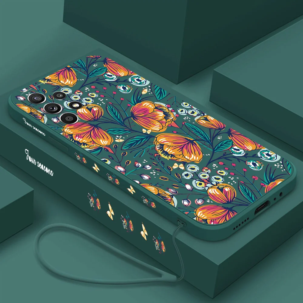 Capa de telefone floral para Samsung Galaxy, capa à prova de choque de silicone, A54, A53 5G, A34, A14, A73, A72, A71, A52 S, A51, A33, A32, A23,