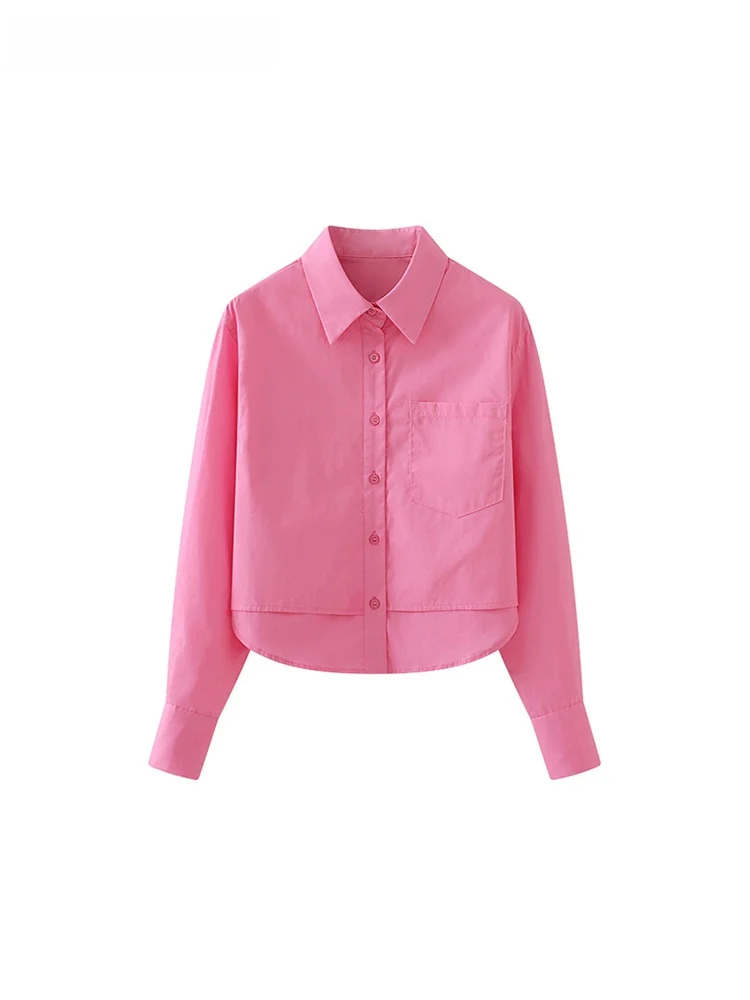 

Женская повседневная рубашка La Chapelle с длинным рукавом, розовая, многослойная, осенняя новинка, простой дизайн, свободный крой, хлопок