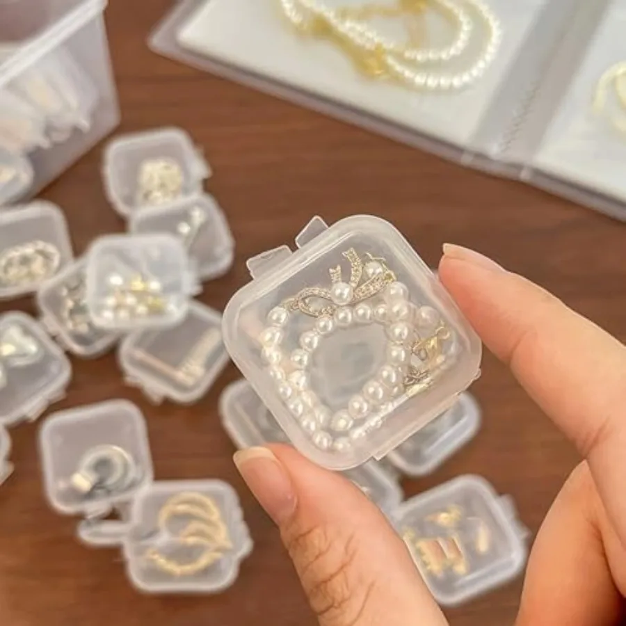 Pcs Mini Jewelry Storage Containers, 1.37 x 1.37 x 0.7 Inch, Clear Plastic Cases for Pearl Bracelets and Small Accessories