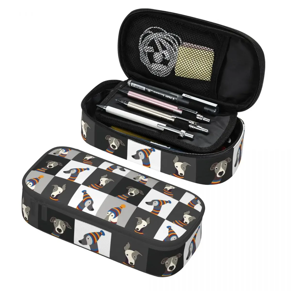 

Custom Funny Cartoon Greyhound Whippet Dog Pencil Cases for Large Storage Sighthound Hound Pen Bag Box School Accessories