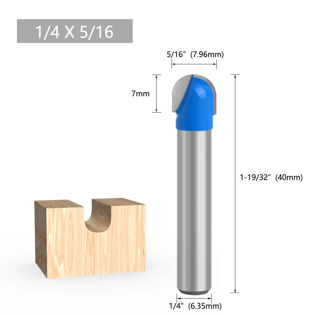 전동 공구 라우터 비트, 더블 플루트 조각 밀링 커터, 둥근 바닥 라우터 비트, 1/4 인치, 6.35mm 생크