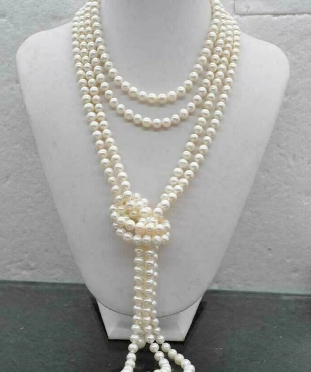 100 inch AAAA South Sea 8-9mm white pearl necklace with 14k gold buckle