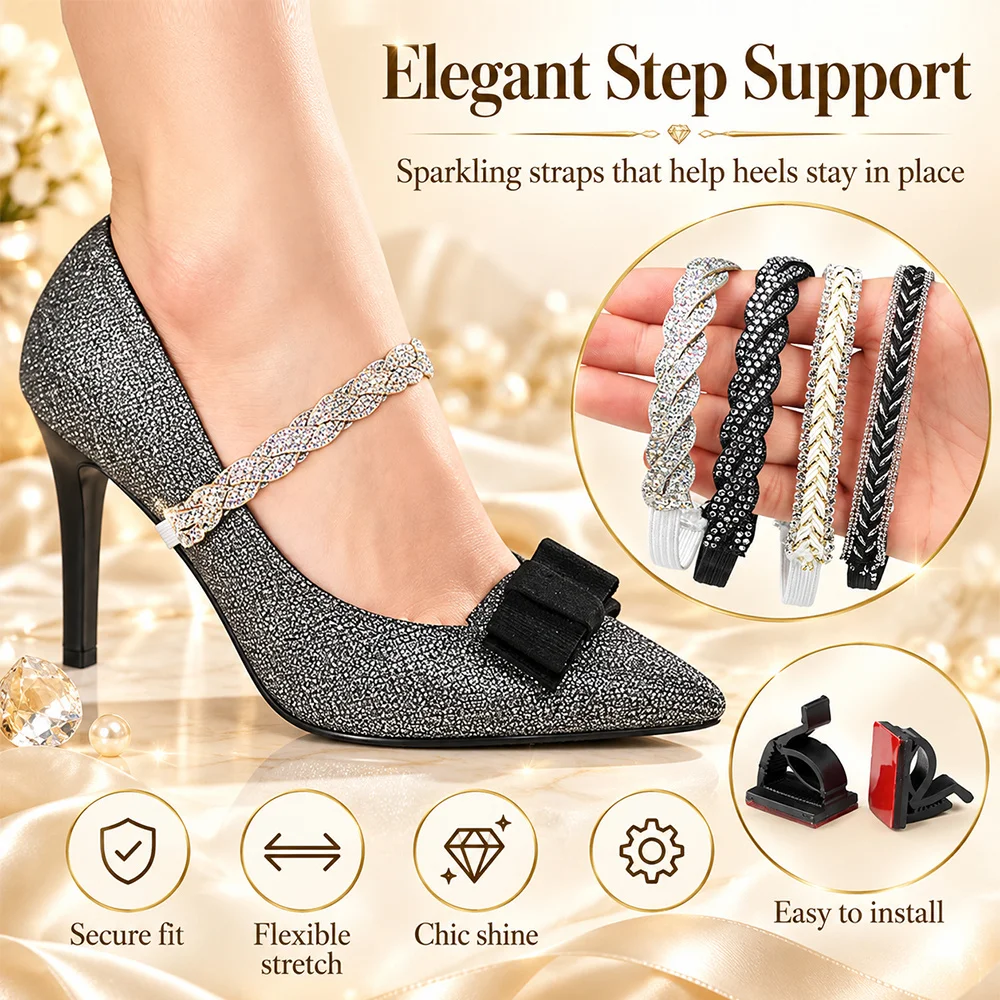 1-2 Pairs Women High Heels Adjustable Ankle Belt Elastic Rhinestone Tie Straps Band Decorative Holding Bundle KOTLIKOFF