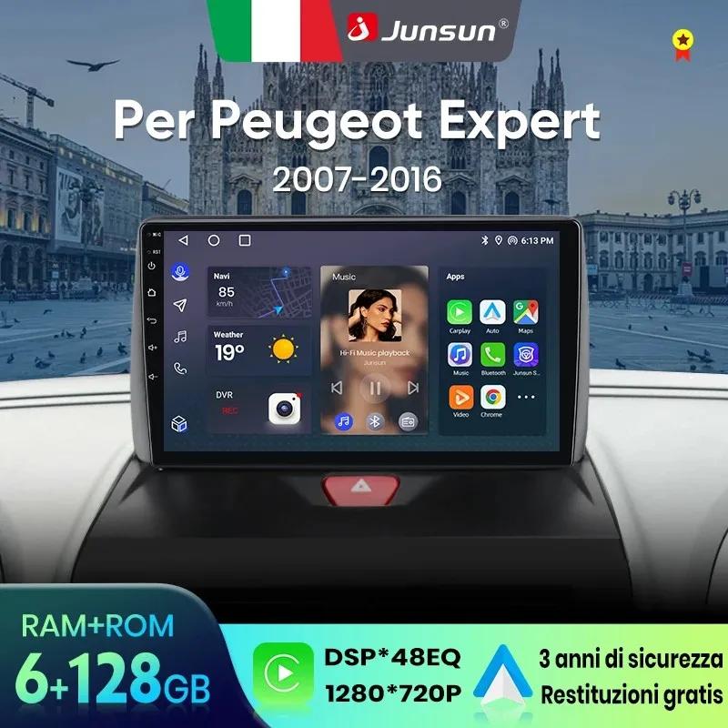 Image of Junsun für Peugeot Expert 2007-2016 9 Zoll 4GB 64GB Android 13 Autoradio GPS Navigation Carplay DSP Bluetooth FM Lenkradbedienung Unterstützung USB AUX Eingang Rückfahrkamera Bereit 1080P Video Split