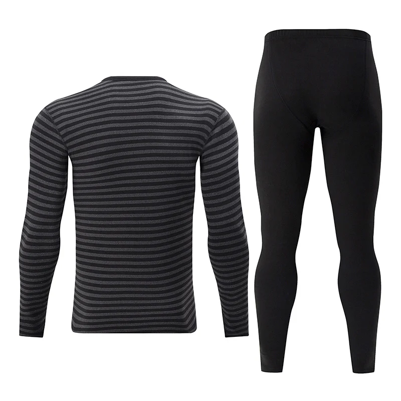 2 Pack men\'s long-sleeved trousers suit in autumn and winter with black stripes and comfortable casual thermal underwear suit