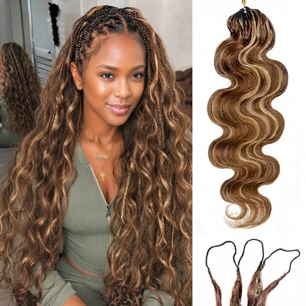 Highlight Feather Crochet Human Hair Body Wave 100% Raw Boho Braids Human Hair Double Drawn Miracle Knots Crochet Human Hair