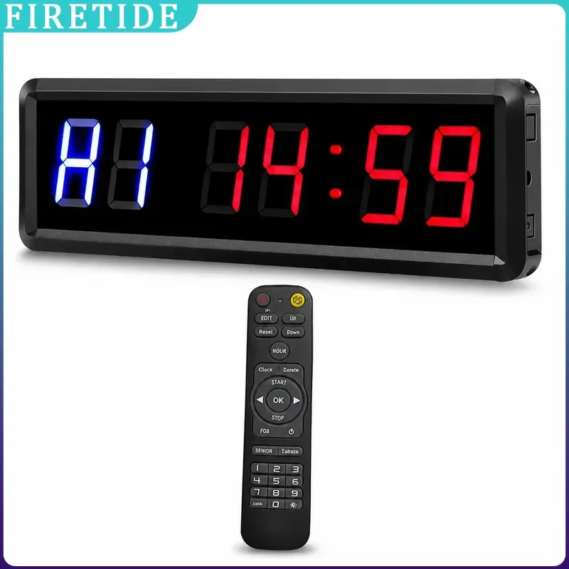 1.5 Inch 6 Digit LED Timer Boxing Gym Crossfit Tabata EMOM Interval Programmable Countdown Up Stopwatch Real Time Clock