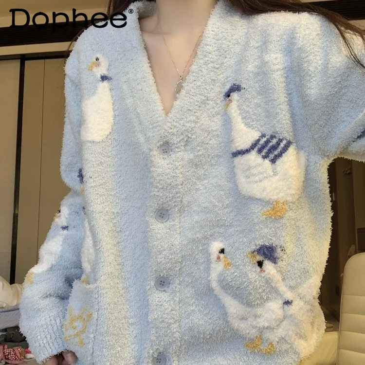 

Cute Cartoon Plush Knitted Pajamas for Women Sweet and Lovely Autumn and Winter Thickened Wearable Homewear Set