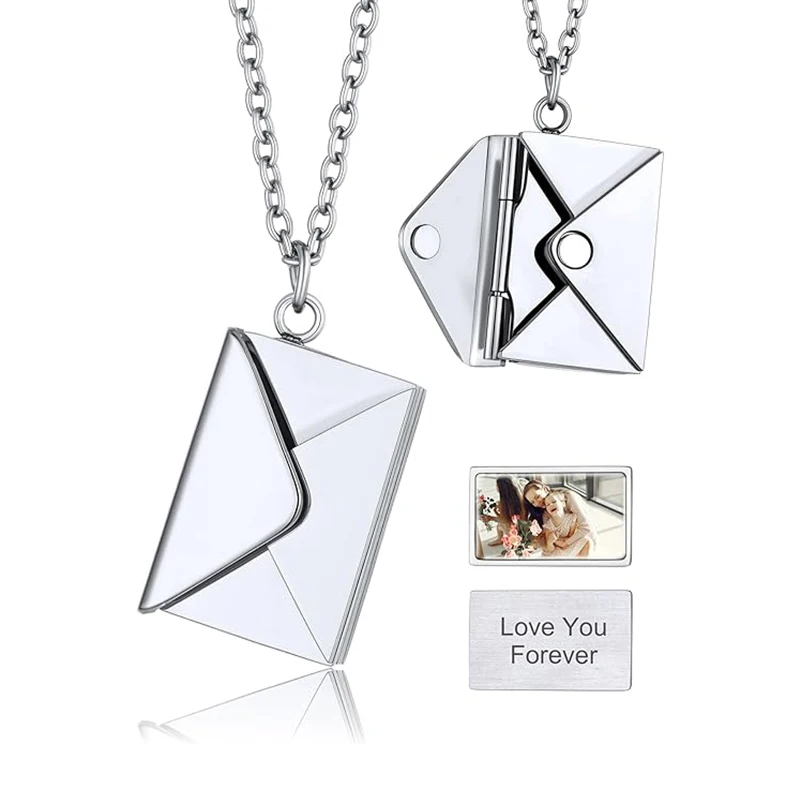 

Personalized Envelope Picture Locket Necklace for Women Custom Photo Letter Message Necklaces Jewelry Mother's Day Gift Mom Wife
