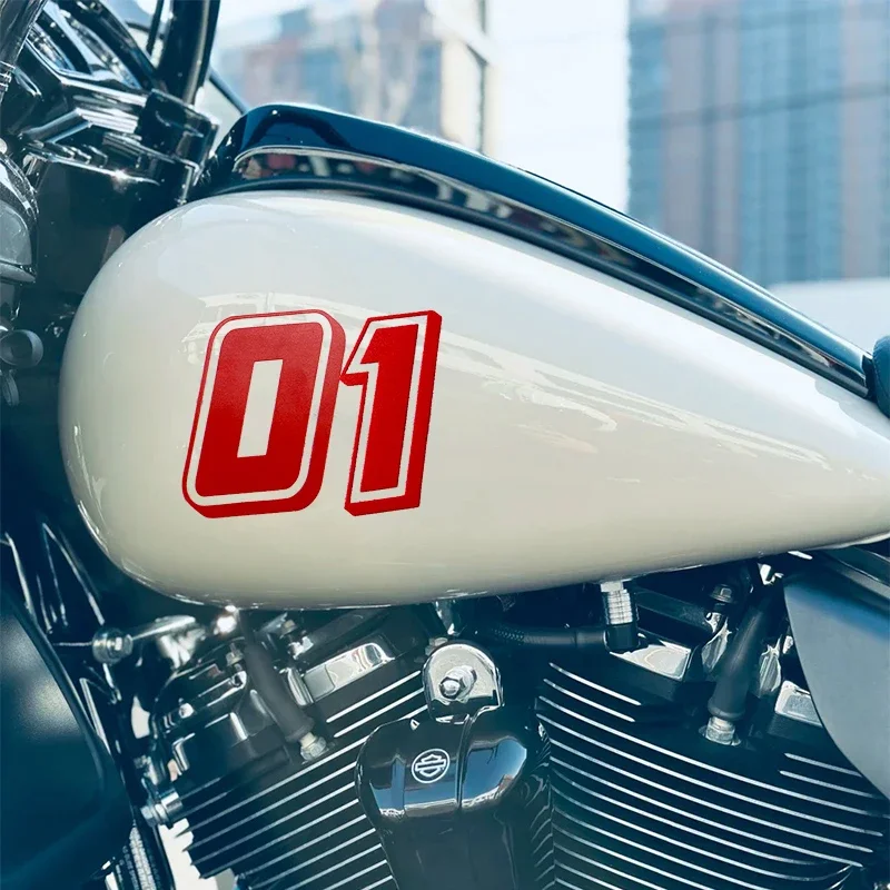 Red Number Motorcycle Vinyl Stickers 1PC, Waterproof 0123456789 Decals for Front Fairing, Fuel Tank, Helmet & Scooter DIY Decor