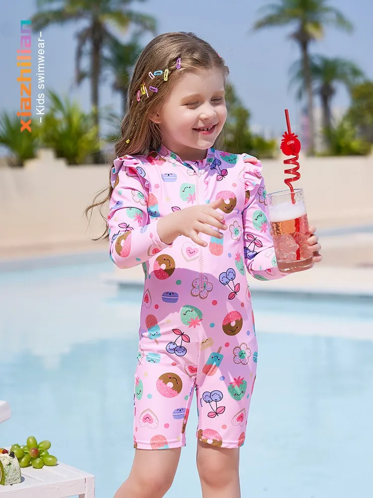 

Children's Swimming Suit Girl's Long Sleeved UV Resistant One-Piece Swimsuit Girl's Baby Beach Vacation Swimsuit