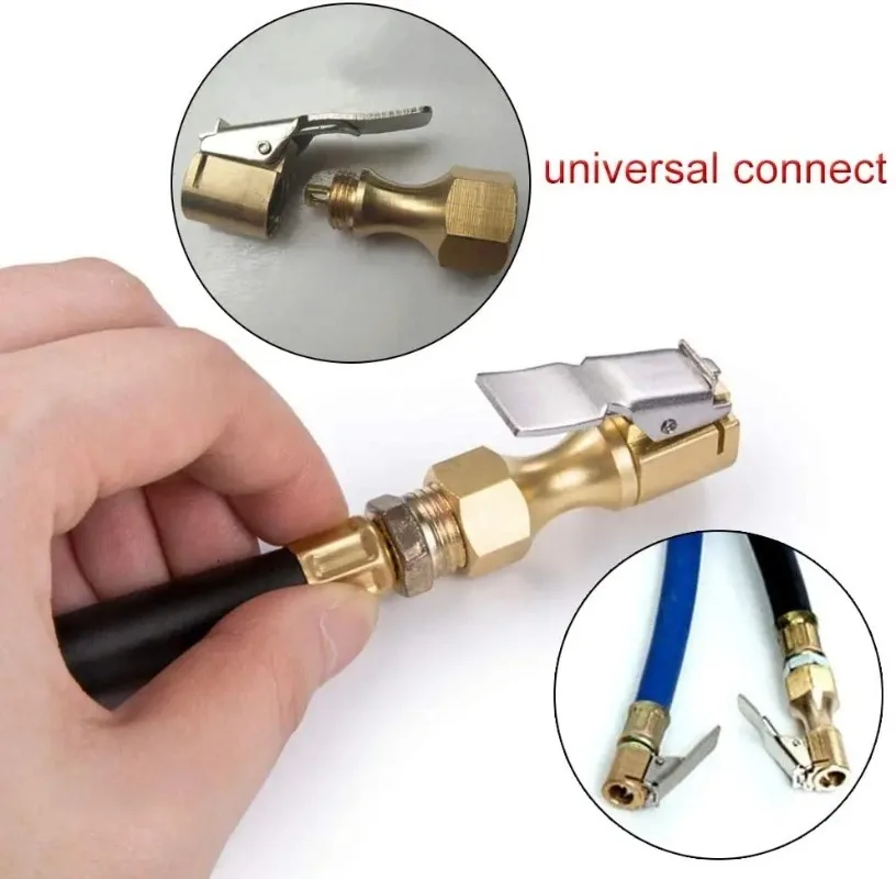 Conector de válvula de pneu de carro, adaptador de bomba de inflador de mandril de ar, braçadeira de cabeça de latão, clipe de bico rápido para pneu de motocicleta e bicicleta