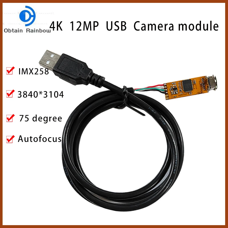 3840Hx3104V 4K 12MP HD IMX258 USB Endoscope Camera Module Auto Focus 75°   LED light, for industrial inspection of medical equip
