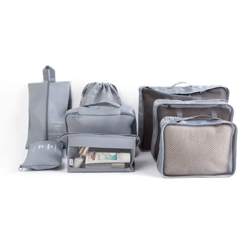 New Set of 8 Portable Gray Multi-functional Travel Storage Bags Clothing Sorting Packaging Cubes Luggage Organizer Bags Trave