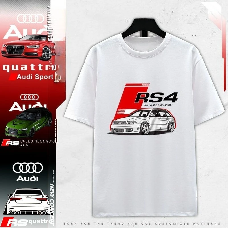 

Летняя футболка с короткими рукавами и принтом для культуры автомобилей Audi RS, магазин 4S для мужчин и женщин с одинаковым топом