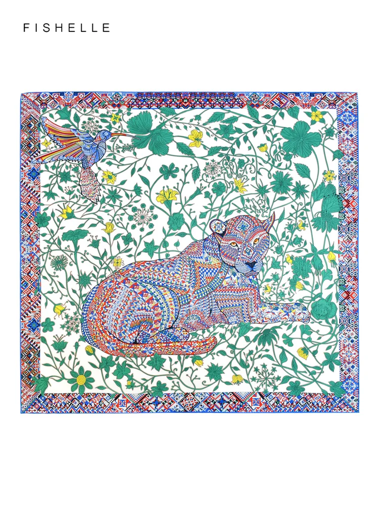 Nueva bufanda de seda de 100% de leopardo verde, chal de sarga para mujer, Bandana Hijab, regalos de lujo, diadema para mujer, bufandas, pañuelo de 90CM