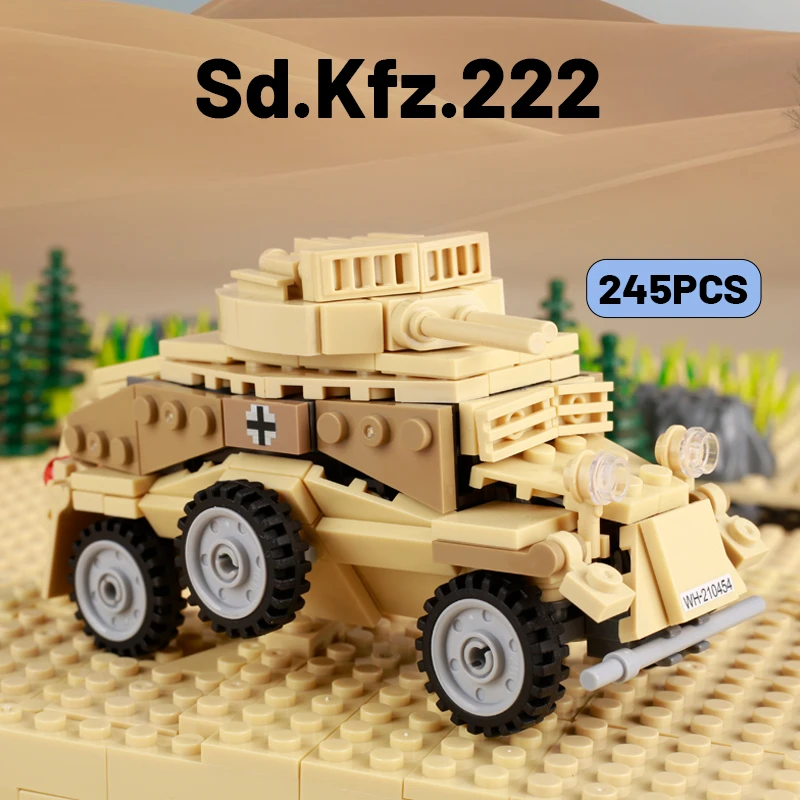 Blocs de construction de camion-citerne Sdk fz222, véhicules, figurines de soldats de l'armée, canon de guerrier, armes de voiture, jouets en briques, WW2