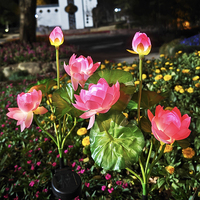 Louts Lawn Lamp 3 Heads White Pink Flower Solar Light For House Outdoor Fashion Patio Garden Decoration Flower LED Lantern