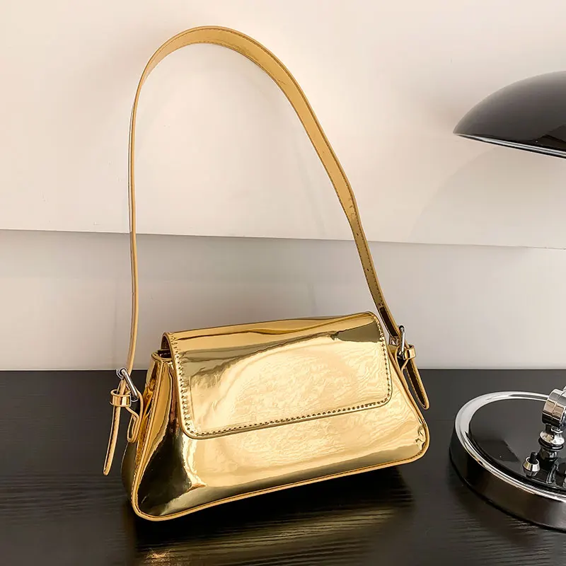 Patent Leather Shiny Shoulder Bag for Women 2022 New Luxury Designer Underarmbag Ladies Simple All-match Party Handbags