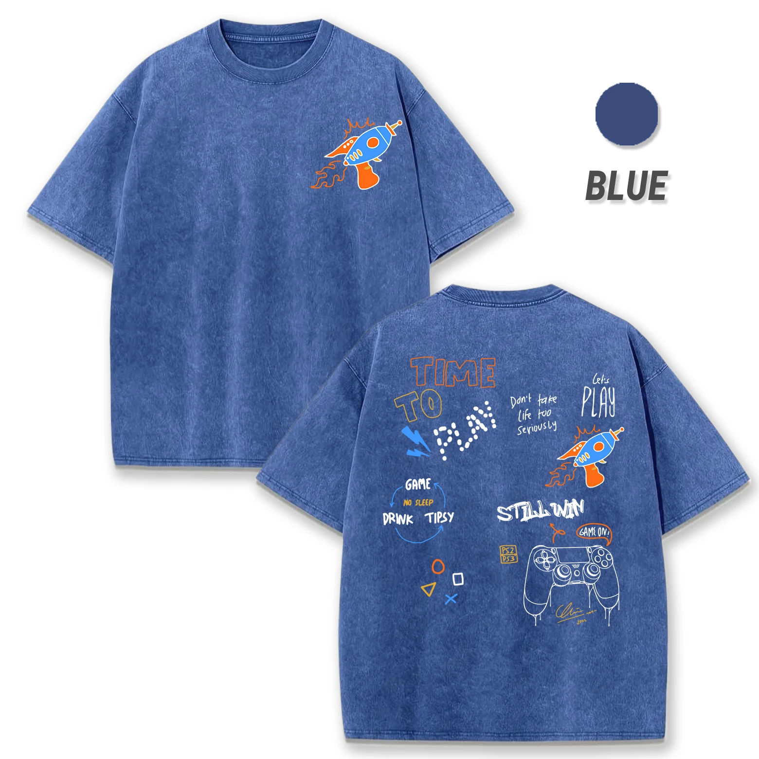 

Time To Play Game Design Мужская стираная футболка в стиле хип-хоп Повседневная мягкая футболка с коротким рукавом Свободный топ с круглым вырезом Универсальные хлопковые мужские футболки