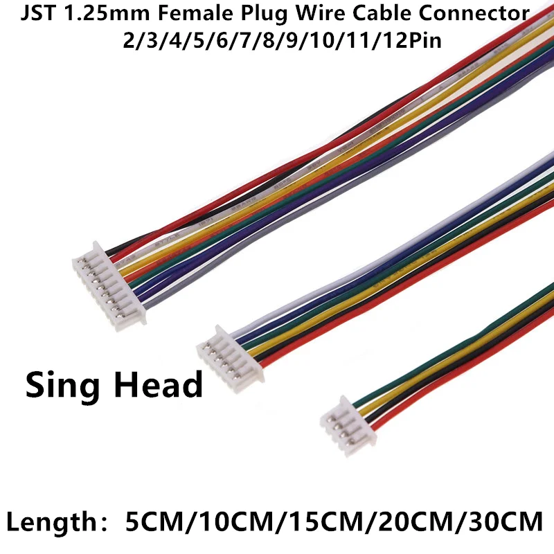 JST 1.25 1.25mm 2/3/4/5/6/8/9P/10P/11P/12Pin Female Plug Wire Cable Connector 5CM 10CM 15CM 20CM 30CM Electronic Wires Sing Head