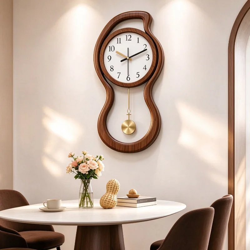 Pendulum Wall Clocks Wooden Wall Clock Creative Silent Movement Quartz Clock Modern Large Size Living Room Decoration Clocks
