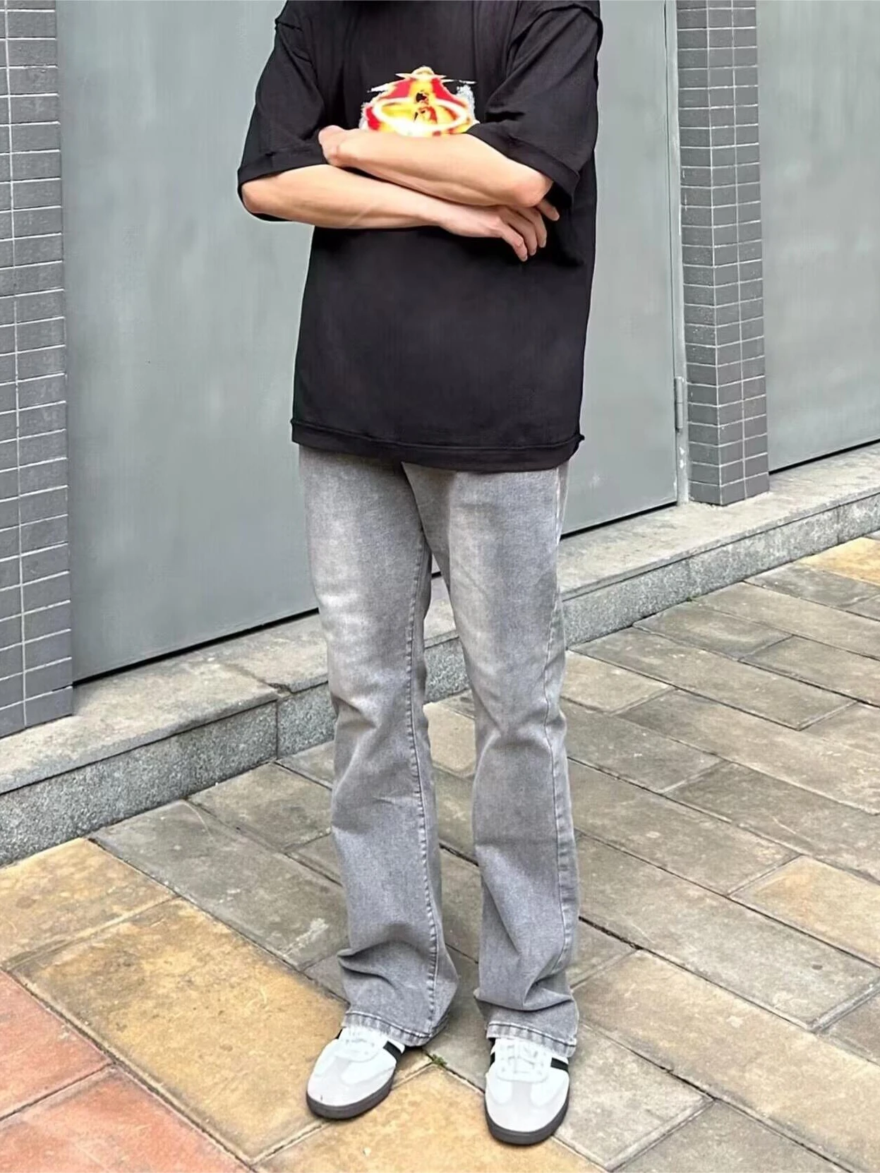 

Retro American Cleanfit High Street Waed e ey Men's Slimming Straight Leg Bell Bot Jeans Trendy All-Season Denim