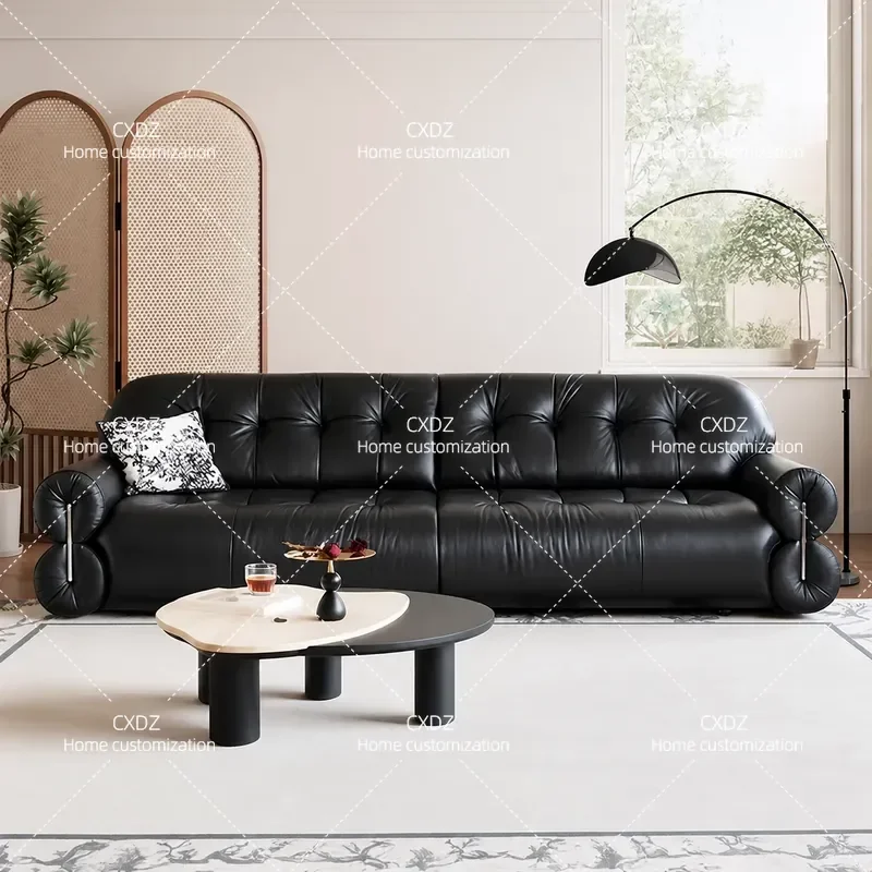 French retro brown sugar cloud leather sofa remote control telescopic straight push electric function sofa bed integrated