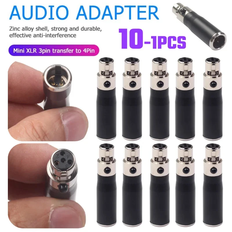 10PCS Mini XLR 3Pin Stecker auf 4Pin Buchse Metall Audio Adapter - Mic Connector Converter Universal