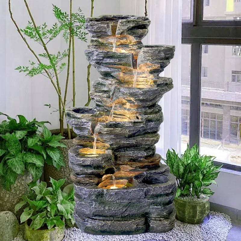 Courtyard Water Feature Outdoor Rockery Fountain Balcony Recirculating Mountain Stacking Stone Fortune Landscape Decor