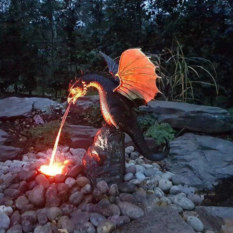 Precision Casting Resin Fire-breathing Dragon Fountain Sculpture Majestic Waterscape Home Garden Decorative Artwork